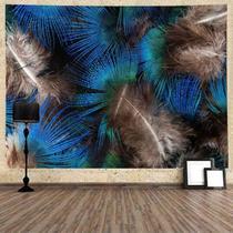 Tapeçaria pendurada na parede com design de penas de pavão 150 cm x 130 cm Tapeçaria pendurada na parede com design de penas de pavão 150 cm x 130 cm