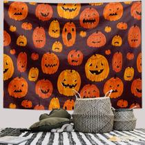 Tapeçaria pendurada na parede com padrão de abóbora de Halloween 150x130cm Tapeçaria pendurada na parede com padrão de abóbora de Halloween 150x130cm