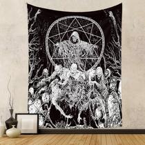 Tapeçaria pendurada na parede, esqueleto oculto, pentagrama gótico, 130x150cm