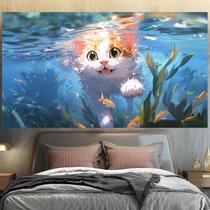 Tapeçaria pendurada na parede, gato fofo, ilustração subaquática 150x130cm Tapeçaria pendurada na parede, gato fofo, ilustração subaquática 150x130cm
