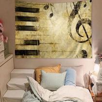 Tapeçaria Preto e Branco Piano Key Room 280x150cm Poliéster