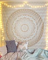 Tapeçaria raajsee Glittering Gold Mandala de algodão indiano 210x230cm