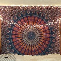 Tapeçaria raajsee para pendurar na parede com mandala azul turquesa 132x152cm