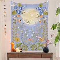 Tapeçaria suspensa na parede, lua e design floral, 150 cm x 130 cm Tapeçaria suspensa na parede, lua e design floral, 150 cm x 130 cm