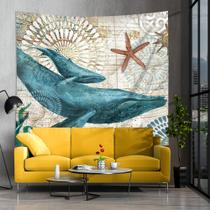 Tapeçaria suspensa na parede Ocean Whale Nautical Sea Map 130x150cm Tapeçaria suspensa na parede Ocean Whale Nautical Sea Map 130x150cm