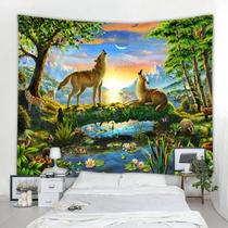 Tapeçaria Tropical Jungle Animal Wolf 150x100cm Poliéster Tapeçaria Tropical Jungle Animal Wolf 150x100cm Poliéster