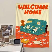 Tapeçaria Welcome Home Dog Cartoon Dogs no sofá 150x130cm