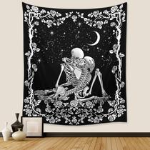 Tapeçaria Wonrizon Caveira dos Amantes Preto e Branco 130x150cm