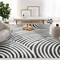 Tapete Abani Nomad 61 x 91 cm Preto e Creme com Curvas