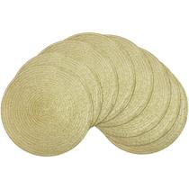 Tapete americano SHACOS, 38 cm, redondo, trançado e dourado, conjunto de 8