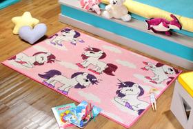 Tapete andino infantil 1,00 x 1,50 sala quarto veludo antiderrapante menino menina lancer-i-82-rosa-unicornio