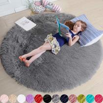 Tapete Andrebio Grey Fluffy Circle de 180 cm de diâmetro para quarto