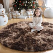 Tapete Andrebio, tingido de marrom, circular, 120 cm, felpudo, pelúcia