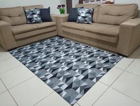 Tapete Antiderrapante 2,00 m x 1,35 m Em Tecido Para Sala e Quarto Chevron Cinza