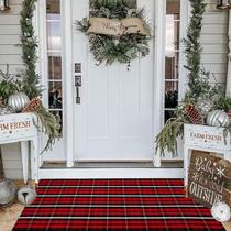 Tapete ao ar livre Bottalive Christmas Plaid Red & Black Check Tapete ao ar livre Bottalive Christmas Plaid Red & Black Check