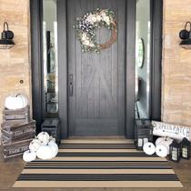 Tapete ao ar livre KOZYFLY listrado 120x180cm de algodão marrom/preto