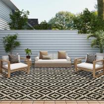 Tapete ao ar livre SAND MINE Tapetes reversíveis 3m x 6m de plástico preto/bege