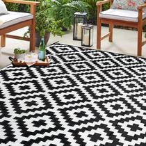 Tapete ao ar livre SAND MINE Tapetes reversíveis 6' x 9' preto e branco