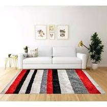Tapete Apolo Antiderrepante 200x250cm Na Cor Listras Vermelha 2x2,5 Pelo Baixo