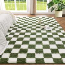 Tapete Area Andency verde e branco 160x200cm Shaggy Antiderrapante
