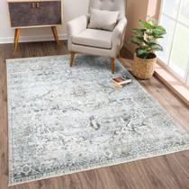 Tapete Area Bloom Laváveis Antiderrapantes 60x90cm Marfim/Cinza/Caramelo