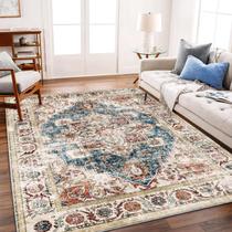 Tapete Area CHAMPLANT Bege Azul Boho Chic Medallion 240x300cm