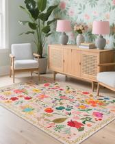 Tapete Area CRYPTOLITE Boho Lavável 120x180cm Floral Bege