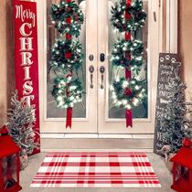 Tapete Area Fallovea Christmas vermelho e branco xadrez 70x110cm