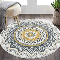 Tapete Area HEBE, lavável, redondo, 120 cm, antiderrapante, vintage boho