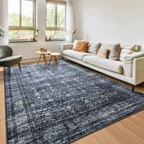 Tapete Area Iridesca Vintage Floral Print 6 x 9 pés preto/azul