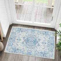 Tapete Area Jinchan 2x3, lavável, antiderrapante, azul vintage