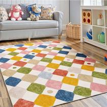 Tapete Area Jinchan Kids lavável 90x150cm, creme de circo antiderrapante