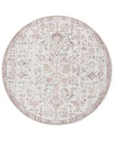 Tapete Area Jinchan redondo de 2,44 m lavável vintage vermelho floral