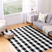 Tapete Area joybest Buffalo Plaid 150 x 210 cm Algodão Preto Branco Tapete Area joybest Buffalo Plaid 150 x 210 cm Algodão Preto Branco