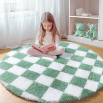 Tapete Area KICMOR redondo de 120 cm, macio, verde e branco Tapete Area KICMOR redondo de 120 cm, macio, verde e branco