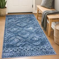 Tapete Area KILOCOCO Boho, lavável, antiderrapante, 90x150cm, azul