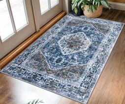 Tapete Area KOZYFLY Boho Vintage Azul 90x150cm Lavável