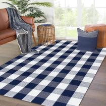 Tapete Area KOZYFLY Buffalo Plaid 120 x 180 cm azul marinho e branco