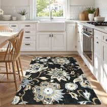 Tapete Area Lahome Floral Lavável Sala de Estar 3 x 5 pés, preto Tapete Area Lahome Floral Lavável Sala de Estar 3 x 5 pés, preto