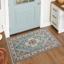 Tapete Area Lahome Floral Medallion, 2 x 3 pés, lavável na entrada
