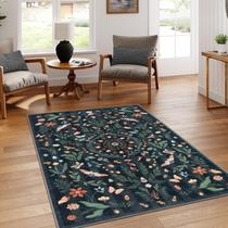 Tapete Area Lahome Insect Botanical Lavável Preto 160x230cm