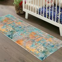 Tapete Area Lahome Modern Abstract Azul/Laranja/Cinza 2x6 pés