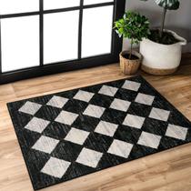 Tapete Area Lahome Moroccan Trellis 60x90cm preto antiderrapante