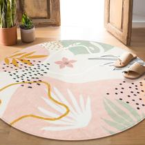 Tapete Area Lahome Pink Floral Boho 180 cm redondo antiderrapante lavável Tapete Area Lahome Pink Floral Boho 180 cm redondo antiderrapante lavável