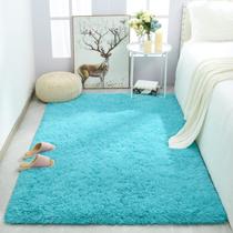 Tapete Area Merelax Soft Fluffy Blue Shaggy para quarto 90x150cm
