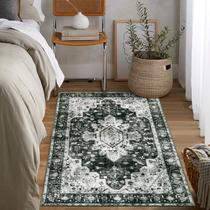 Tapete Area Moynesa Ultrafino Vintage Lavável 3 x 5 pés preto/branco