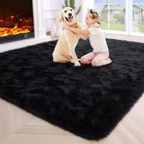 Tapete Area Noahas Fluffy Black 120x180cm para quarto e sala de estar