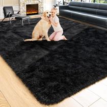 Tapete Area Noahas Fluffy Black 180x270cm para sala de estar