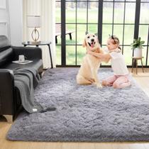 Tapete Area Noahas Fluffy Grey Plush Fuzzy 90x150cm para quarto