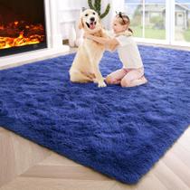 Tapete Area Noahas Fluffy Navy Blue 4x6 para quarto e sala de estar
